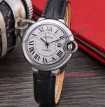 Silver Dial Cartier Replica Ballon Bleu Watch - Stainless Steel 33mm /Black Leather Strap